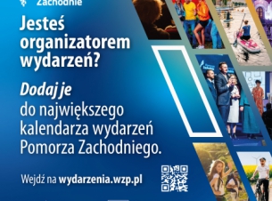 Grafika informująca o kalendarzu wydarzeń w Euroregionie Pomerania, który będzie dostępny pod adresem wydarzenia.wzp.pl