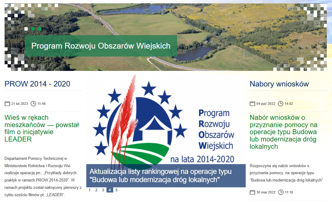 Zrzut ekranu archiwalnej strony PROW